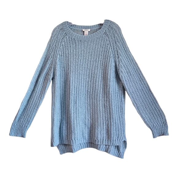 SUNDANCE Women's L Tunic Sweater Slate Blue Open Weave Mohair Lambswool Soft 46" - Picture 2 of 8